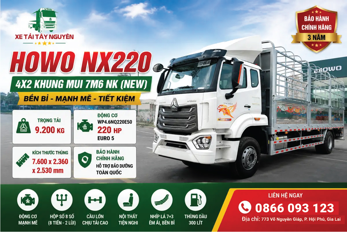 Xe tải thùng HOWO NX220 4X2 Khung mui 7M6
