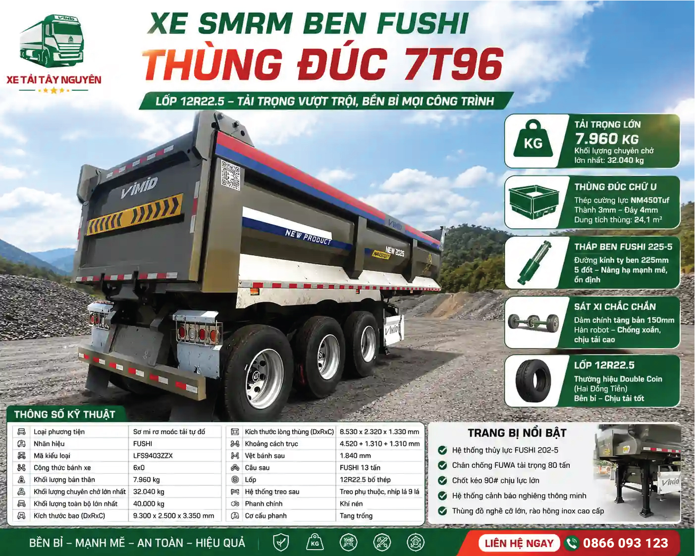 XE SMRM BEN FUSHI THÙNG ĐÚC 7T96 LỐP 12R22.5