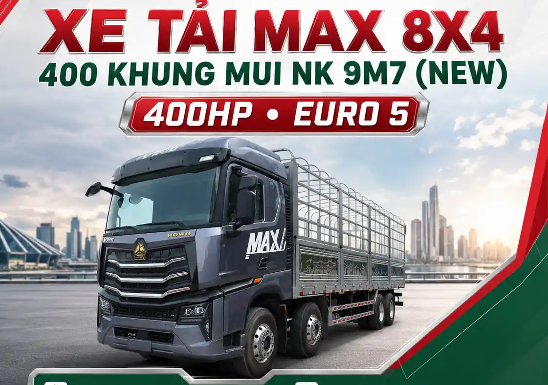 Xe Tải thùng HOWO MAX 400 8×4 khung mui 9M7