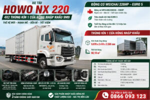 Xe tải HOWO NX 220 4X2 Thùng kín 1CH Nhập khẩu 9M9