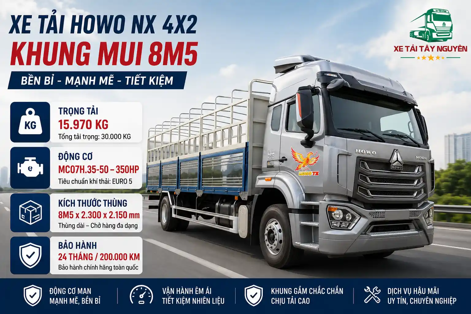 Xe tải thùng HOWO NX 4×2 khung mui 8M5