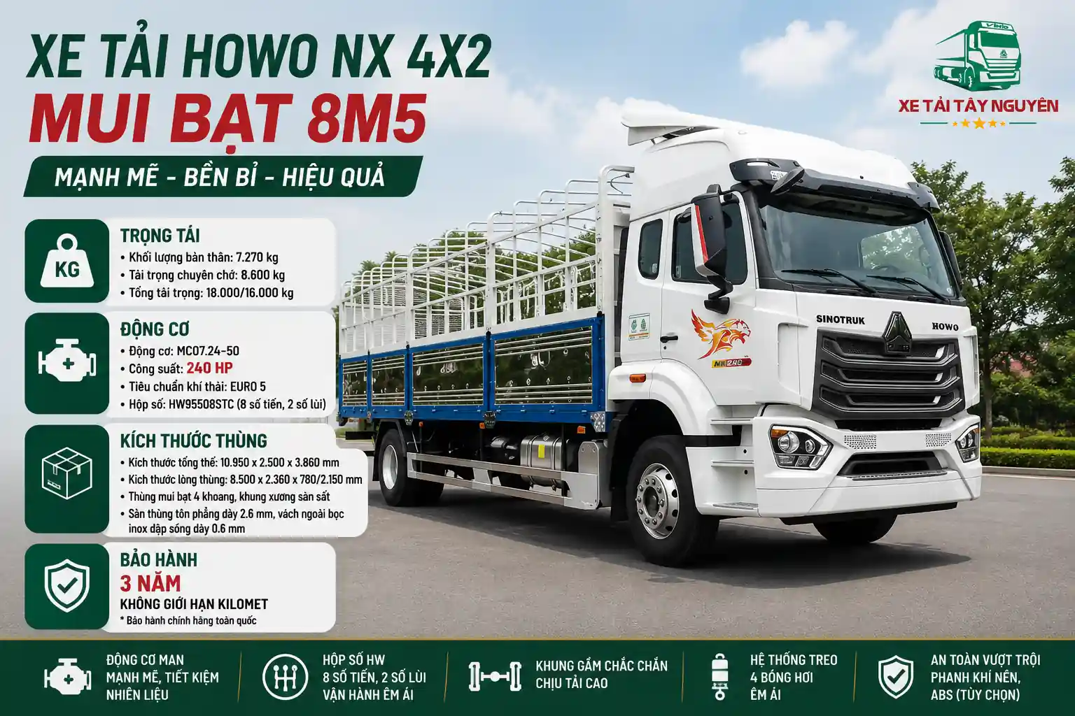 Xe tải HOWO NX 4X2 khung mui 9M8