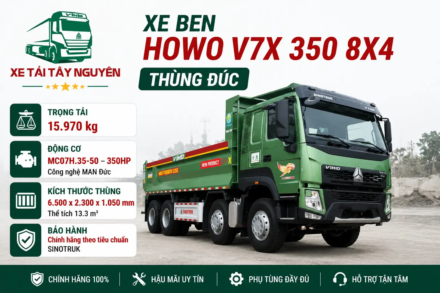 XE BEN HOWO V7X 350 8X4 THÙNG ĐÚC